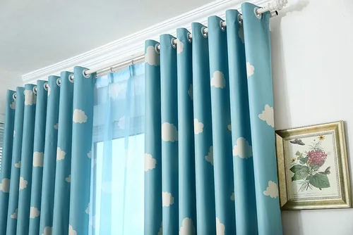 Vista 4 de GYROHOME Cortina de nube azul y blanca con ojales en la parte superior, aislamiento térmico, oscurecimiento de habitación, ahorro de ruido