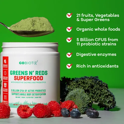 Vista 5 de GOBIOTIX Paquete de suplemento de fibra prebiótica + polvo Super Greens Powder N' Super Reds
