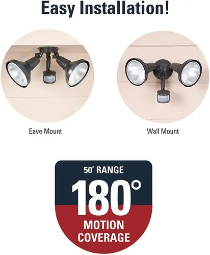 Vista 5 de Luz de inundación de seguridad al aire libre con sensor activado por movimiento de 180° con cubierta de lámpara