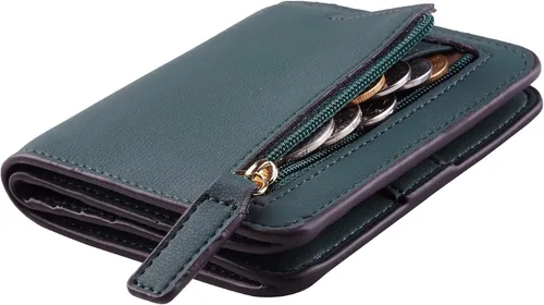 Vista 17 de Toughergun Cartera pequeña de cuero delgada para mujer con protección RFID, mini monedero bifold compacto con ventana de identificación transparente