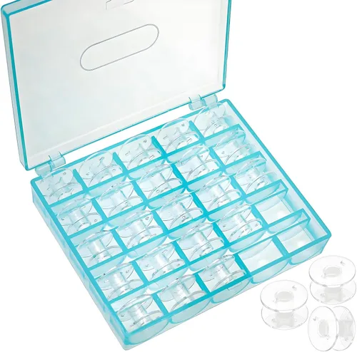 Vista 3 de 25 bobinas con caja azul cielo, bobinas de plástico Sa156, bobinas de coser para accesorios de máquina de coser cantante Estilo 3