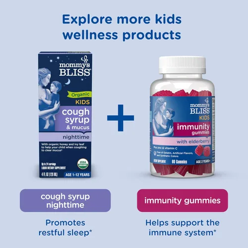 Vista 7 de Mommy's Bliss Jarabe orgánico para la tos y alivio de moco para niños + apoyo inmunológico, agave y miel, hoja de hiedra, saúco, zinc, vitamina C, 4