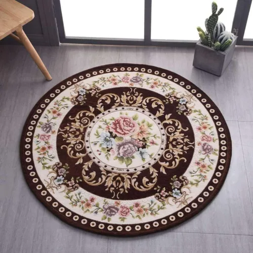 Vista 4 de Alfombra redonda floral de 2.6 pies, clásica, antideslizante, lavable a máquina, alfombra de cocina sostenible, alfombra tradicional para sala