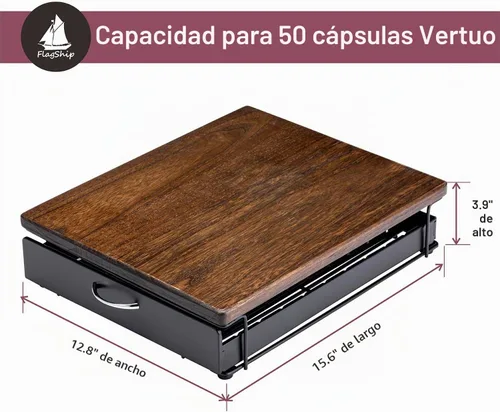 Vista 3 de FlagShip Soporte para cápsulas Nespresso, cajón de cápsulas Vertuo, almacenamiento de cápsulas de café para Vertuo Pod con elegante tapa de madera