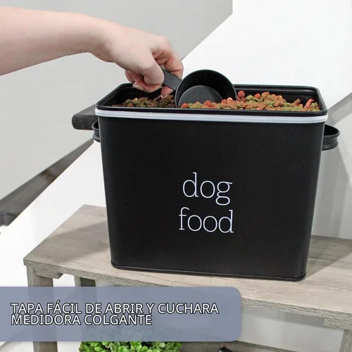 Vista 5 de AuldHome Design - Contenedor retro para comida de perro (negro); contenedor de almacenamiento moderno de estilo granja para comida de mascotas