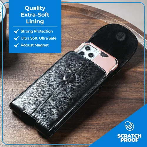 Vista 3 de Funda de cuero genuino para iPhone 17 Pro Max 16 Pro Max 15 Plus 14 Pro Max Samsung Galaxy Note 9 8 S24 Ultra S25 Edge Funda con clip para cinturón