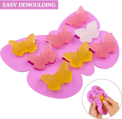Vista 5 de YuCool - 3 moldes de silicona con forma de mariposa para chocolate, antiadherentes Color:Pink,Blue,Purple,food grade silicone,suitable for ovens