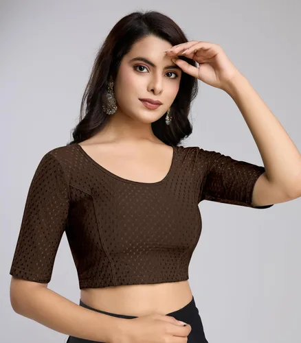 Vista 7 de TRENDMALLS Blusa de sari de algodón puro para mujer, elástica, confeccionada, con mangas hasta el codo, lista para usar