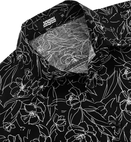 Vista 5 de JOGAL - Camisa hawaiana de Aloha para hombre, manga corta, diseño de flores Negro Blanco Línea