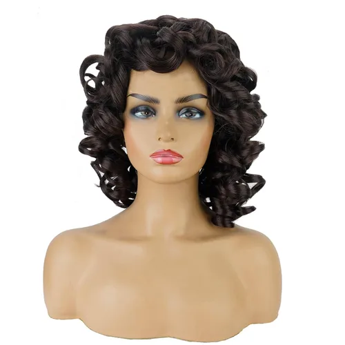 Vista 2 de andromeda Pelucas rizadas marrones para mujeres negras, peluca rizada afro suave con flequillo, suelta, bonita, rizada, resistente al calor, aspecto