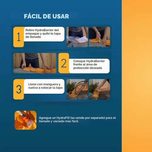 Vista 6 de La barrera de inundación original HydraBarrier estándar – 6 pies de largo x 4 pulgadas de alto – Alternativa ligera y reutilizable a los sacos