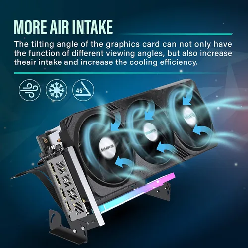 Vista 6 de EZDIY-FAB Soporte de montaje de GPU PCIe 4.0 con módulo LED ARGB, ajuste multiángulo con cable elevador, compatible con RTX4090, 4080, 4070ti