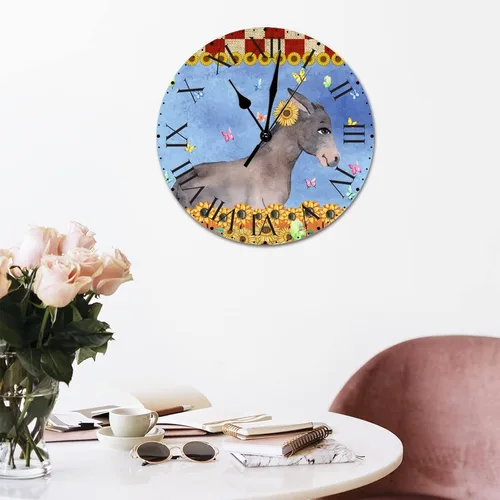 Vista 5 de ArogGeld Reloj de pared de PVC con diseño de girasol y mariposa, diseño de búfalo rojo, a cuadros, grande, de 10 pulgadas, silencioso, sin tictac