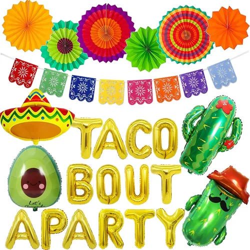 Vista 10 de 26 piezas de decoración Taco Bout a Baby, decoraciones de baby shower de fiesta incluyen globos Taco Bout a Baby, abanicos de papel, pancarta