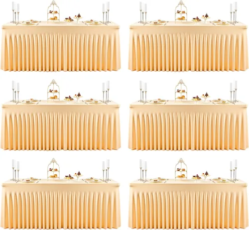 Vista 21 de Manteles de mesa de elastano azul bebé de 6 pies para mesas rectangulares, sin arrugas, rectangular, elástico, ajustable de 6 pies con falda