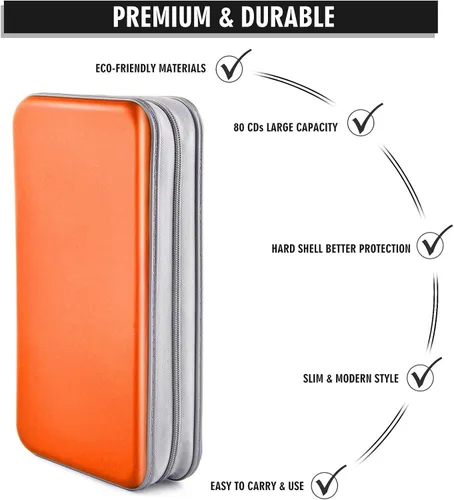 Vista 3 de Funda para CD, 80 de capacidad, DVD, VCD, multimedia, Blu-ray, soporte para cartera, organizador de almacenamiento (naranja)