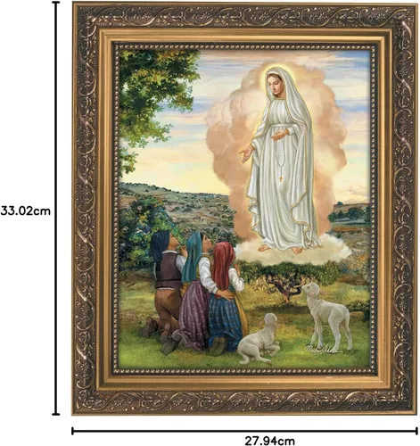 Vista 3 de Gerffert - Decoración de pared cristiana con marco dorado, 11 x 13 pulgadas, Nuestra Señora de Fátima