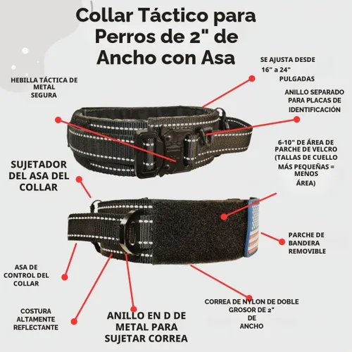 Vista 4 de Collar táctico para perros de 2 pulgadas de ancho con asa de control, ajustable para perros medianos y grandes, estilo militar con hebilla de metal