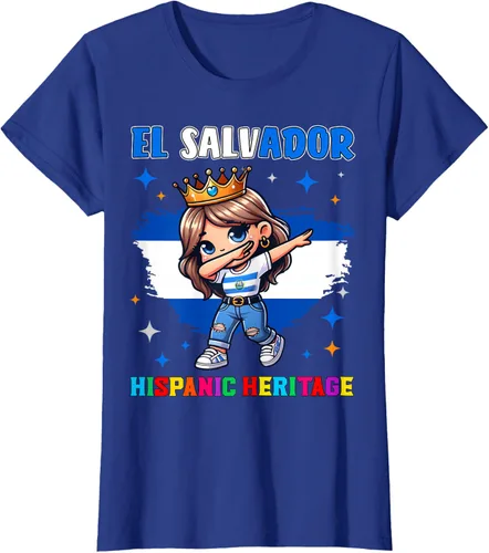 Vista 46 de Camiseta infantil El Salvador Dabbing Girl Hispanic Heritage Celebration, Negro