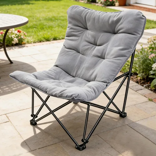 Vista 8 de Silla de mariposa acolchada y cómoda, silla plegable con respaldo alto para dormitorio, sala de estar, camping, césped