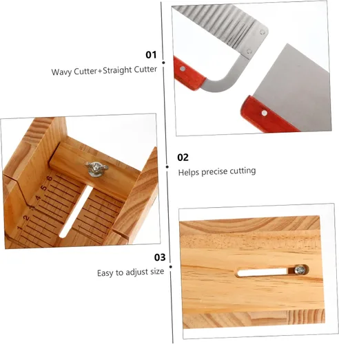 Vista 4 de KAILIKETIY 1 juego de moldes de madera para cortar jabón con cortador recto ondulado mango de madera ergonómico herramienta para cortar jabón fácil