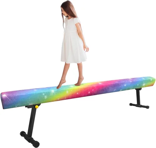 Vista 8 de Wesky Viga de equilibrio ajustable, equipo de gimnasia de viga de piso alto y bajo, haz de gimnasia profesional para niños, entrenamiento en casa
