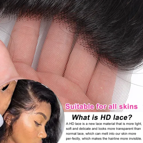 Vista 4 de RESACA Cabello humano ondulado de 20 pulgadas con encaje frontal HD de 13 x 4 pulgadas, encaje frontal suizo transparente de 150 de densidad