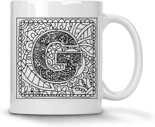 Vista 6 de Alankathy Mugs Taza de café monograma, 11 oz, color blanco (A)
