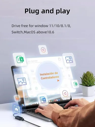 Vista 7 de Adaptador USB C a Ethernet, puerto LAN tipo C a RJ45, portátil de aluminio, Internet con cable de 100 Mbps, Plug & Play para MacBook Pad Pro/Air