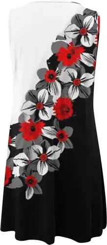 Vista 6 de HUMMHUANJ Summer Dresses 2023 Casual Dresses for Women Bohemian Floral Print Beach Cover up Crew Neck Sundresses