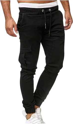 Vista 2 de WENKOMG1 Pantalones cargo para hombre, longitud hasta el tobillo, pantalones ajustados para correr, pantalones deportivos de tiro bajo transpirables
