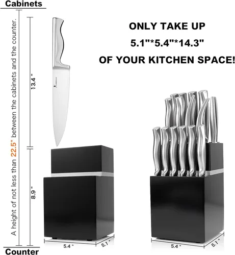 Vista 3 de Kangdelun Juego de cuchillos de cocina ultra afilados de 15 piezas con bloque de madera