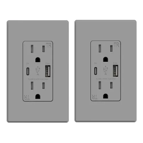 Vista 16 de ELEGRP Cargador USB de pared, receptáculo USB con puertos USB tipo A y tipo C, enchufe dúplex de 15 amperios resistente a manipulaciones NEMA 5-15R