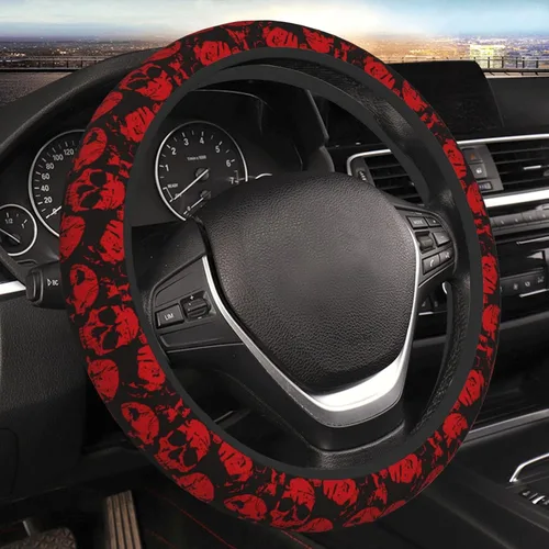 Vista 10 de Funda de volante retro con diseño de calavera para mujeres, hombres y niñas, accesorios para automóvil, decoración, antideslizante, de neopreno, 15
