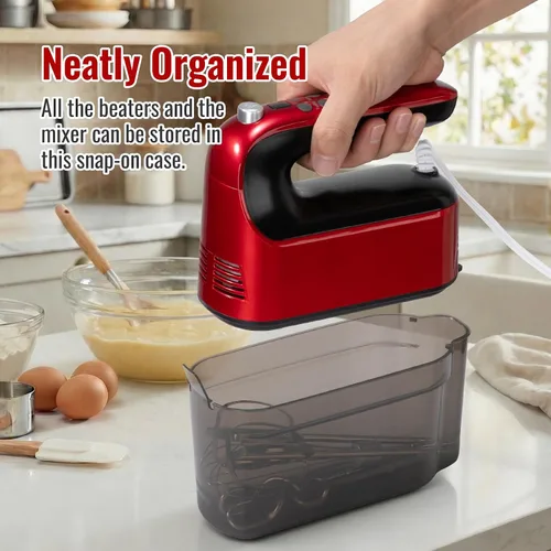 Vista 5 de CBQ Hand Mixer Electric, 9 Speed 400W Handheld Mixer with Digital, Touch Button, Turbo, Snop-On Storage Case, 5 Stainless Steel Accessories, Hand