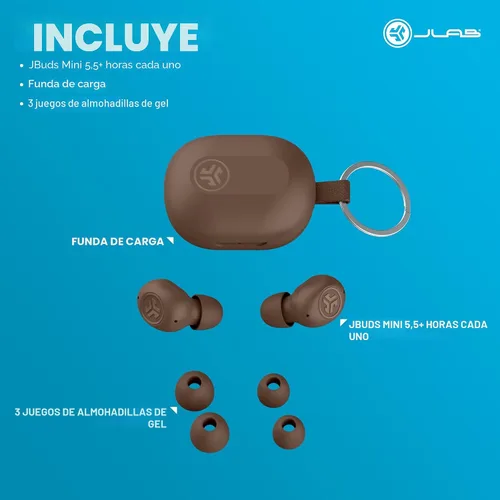 Vista 8 de JLab JBuds Mini Tones True Wireless Auriculares Inalámbricos Bluetooth + Funda de Carga, (4625 W), IP55 a Prueba de Sudor y Polvo, Bluetooth