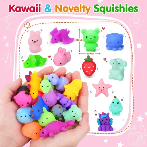 Vista 7 de Yunaking 130 PCS Juguetes Squishy Mochi, Juguetes Squishy Kawaii Recuerdos de Fiesta para Niños Alivio del Estrés Juguetes Fidget Juguetes de Caja