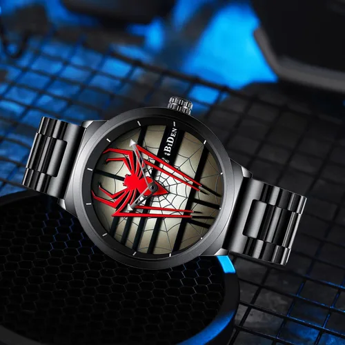 Vista 7 de Gosasa Reloj de hombre araña de lujo para hombre, reloj de cuarzo de acero inoxidable, reloj de pulsera de cara grande para hombre A Rojo