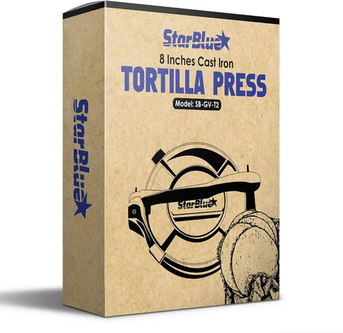 Vista 7 de StarBlue - Prensa de tortilla de hierro fundido de 8 pulgadas con 100 piezas de papel de aceite GRATIS y libro electrónico de recetas - Herramienta