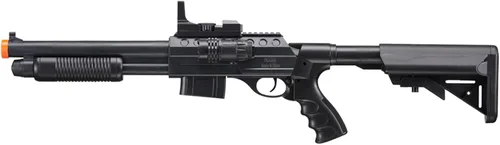 Vista 2 de M0581 Bomba de acción de Airsoft escopeta con alcance, luz y construcción duradera de ABS con grúa