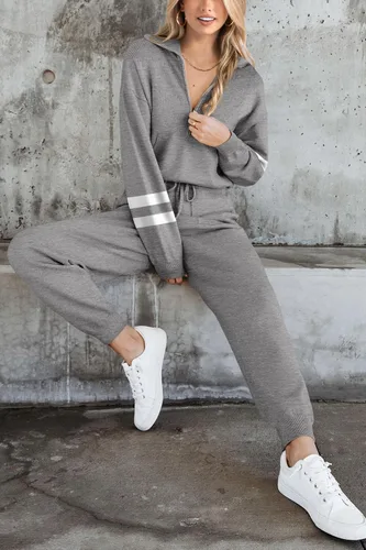 Vista 129 de PRETTYGARDEN Conjunto de suéter de 2 piezas para mujer, sudadera con cremallera, pantalones deportivos, ropa casual