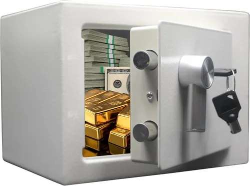 Vista 8 de Yuanshikj Caja fuerte de acero – Llave cerrada, 0.2 pies cúbicos pequeña caja fuerte para el hogar para dinero en efectivo y joyas (negro)