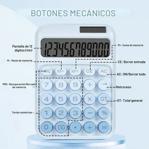 Vista 5 de Calculadora de interruptor mecánico con botones grandes, calculadoras de escritorio, 12 dígitos, energía de batería solar, calculadora
