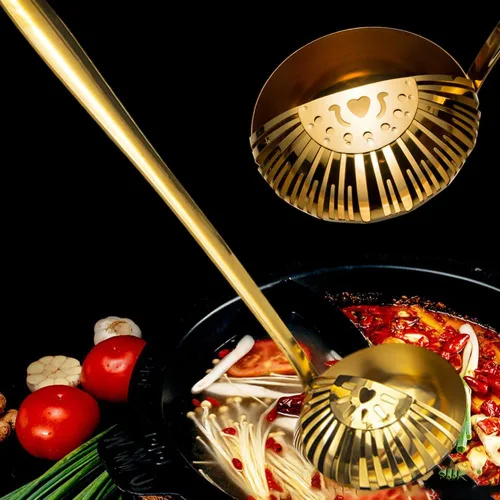 Vista 7 de Ouliget Cucharón colador de acero inoxidable, colador de sopa 2 en 1 separa líquidos, colador de sopa colador de sopa para cocinar y colar, 2 piezas