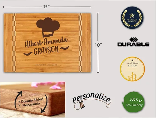 Vista 2 de Tabla de cortar de bambú, personalizable con tu propio texto, diseña tu propia tabla, regalo personalizado, Diseño 10