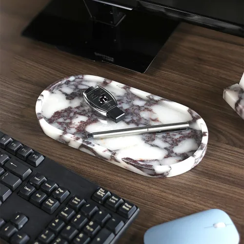 Vista 5 de Organizador Soporte de Toallas de Mano Pequeño de Mármol Natural 100% Calaccata Viola de Lujo, Soporte para Maquillaje y Baño