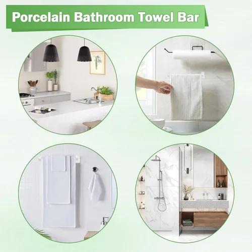 Vista 6 de Juego de 2 toallas de baño de porcelana blanca de mediados de siglo, soporte moderno para barra de toallero, soporte para barra de toallero