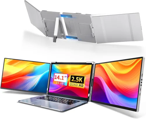 Vista 9 de Extensor de pantalla para laptop, monitor extensor de pantalla triple de 2.5 K, rotación de 360° Plug-Play múltiples pantallas para laptop Negro