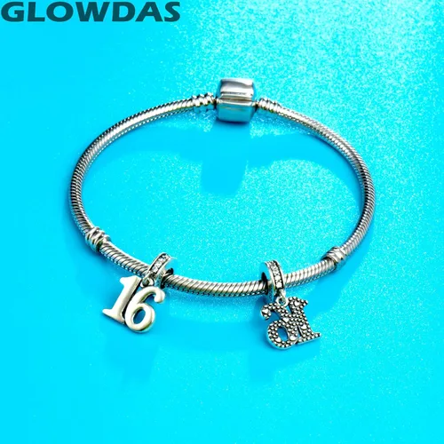 Vista 2 de GLOWDAS Abalorios de cumpleaños de 10 a 25 28 30 31 33 35 36 40 45 50 55 60 65 70 75 80, abalorios de plata de ley 925 para pulseracollar
