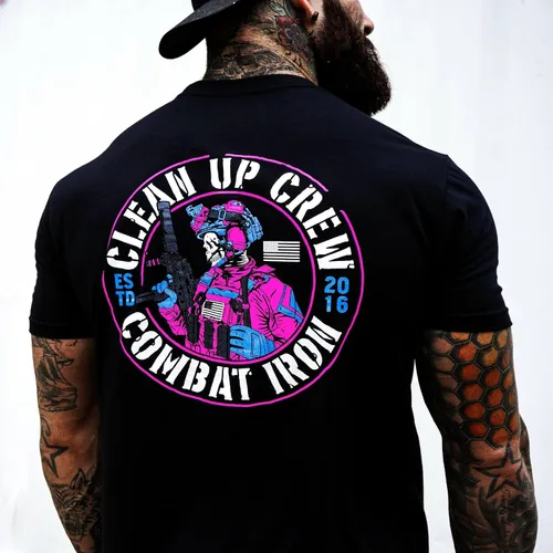 Vista 7 de Combat Iron Clean Up Crew Operator Skull - Camiseta de manga corta para hombre, ajuste atlético